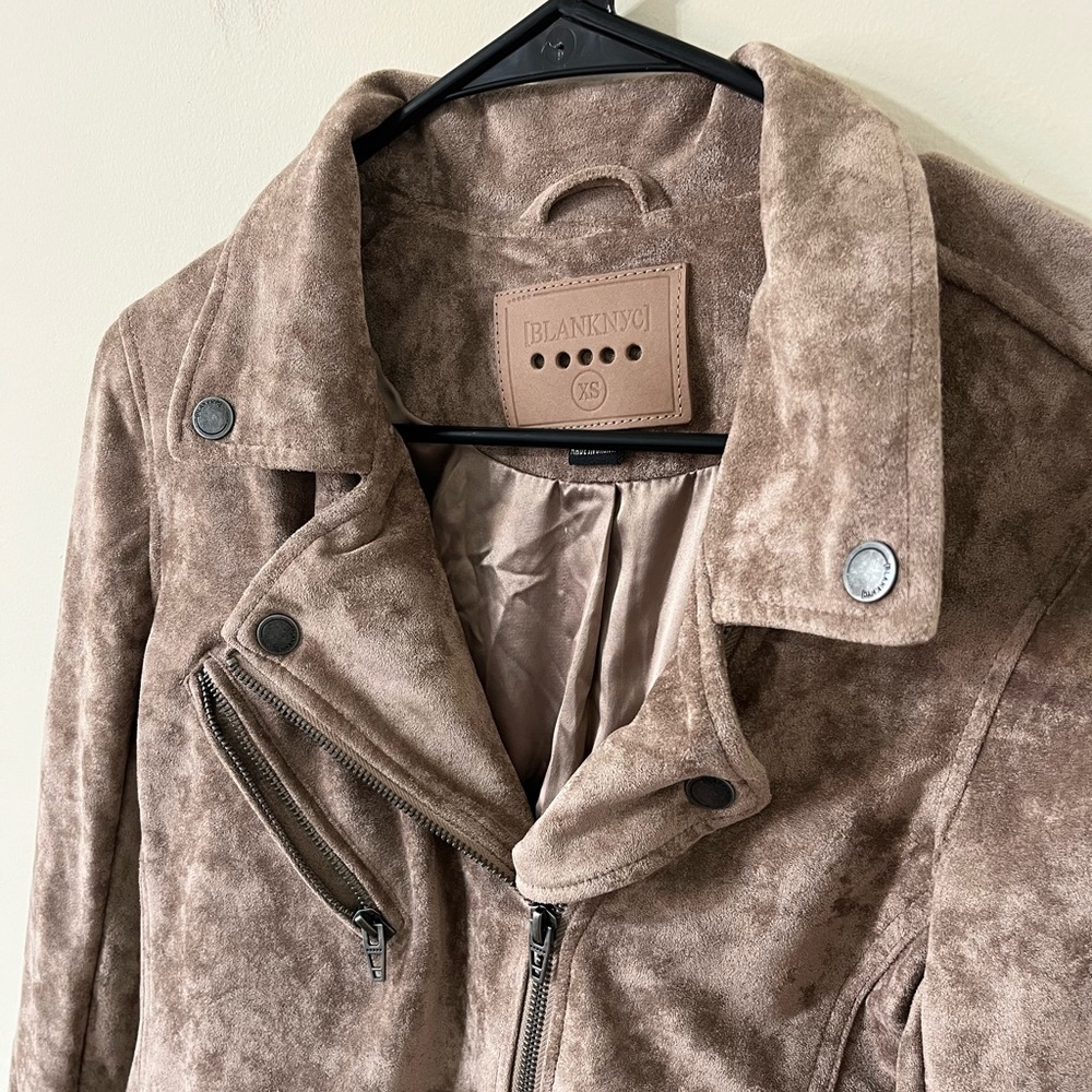 Blank NYC Suede Brown Moto Full Zip Collared Jacket Size XS - Picture 6 of 10